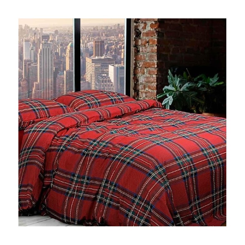 DAUNEX - PARURE COPRIPIUMINO MATRIMONIALE TARTAN IN FLANELLA DI PURO COTONE