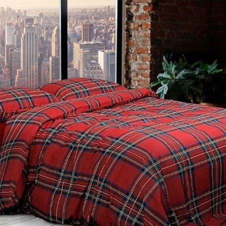 DAUNEX - PARURE COPRIPIUMINO MATRIMONIALE TARTAN IN FLANELLA DI PURO COTONE