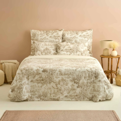 BIANCO PERLA - TOILE DE JOUY- PARURE COPRIPIUMINO MATRIMONIALE IN PERCALLE DI PURO COTONE