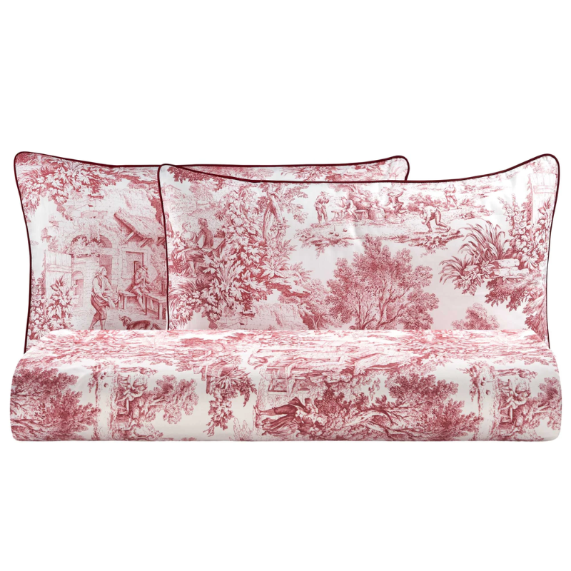 BIANCO PERLA - TOILE DE JOUY - PARURE COPRIPIUMINO MATRIMONIALE IN PERCALLE DI PURO COTONE