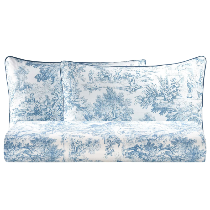 BIANCO PERLA- TOILE DE JOUY - PARURE COPRIPIUMINO MATRIMONIALE IN PERCALLE DI PURO COTONE