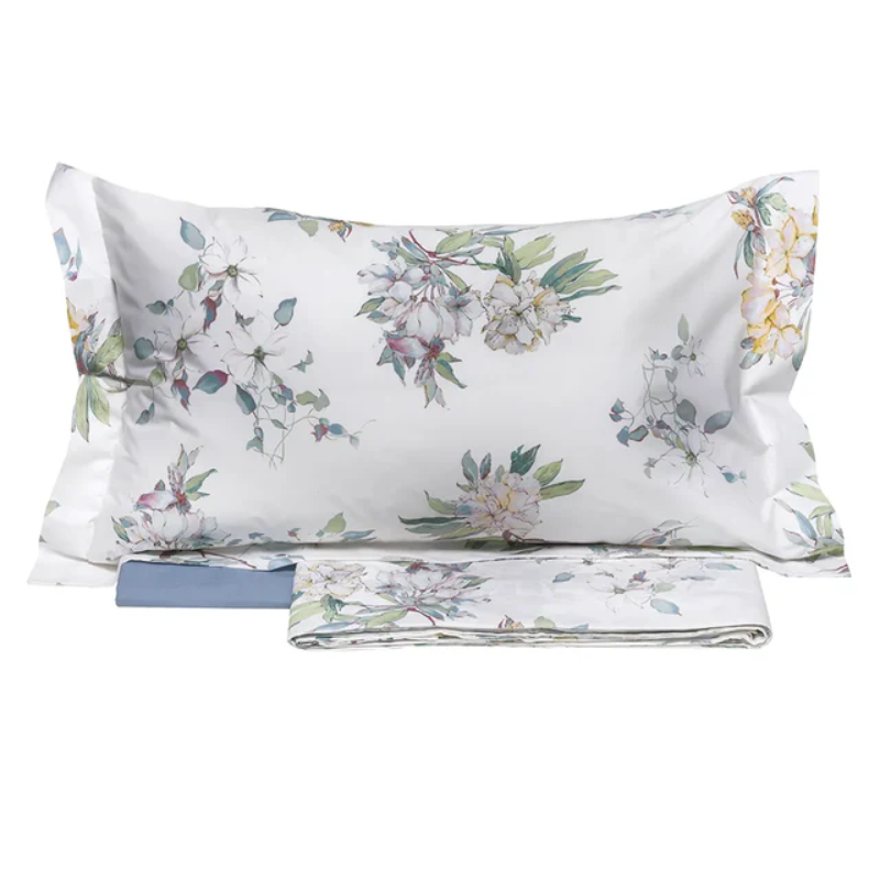 TESSITURA RANDI - SOLANUM - COMPLETO LENZUOLA MATRIMONIALE COPRILETTO IN PERCALLE DI PURO COTONE