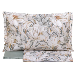 TESSITURA RANDI - BLOOM AMBER - COMPLETO LENZUOLA MATRIMONIALE COPRILETTO IN RASO DI PURO COTONE