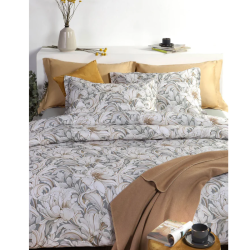 TESSITURA RANDI - BLOOM AMBER - COMPLETO LENZUOLA MATRIMONIALE COPRILETTO IN RASO DI PURO COTONE
