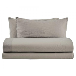 BIANCO PERLA - NANTES- COMPLETO COPRIPIUMINO MATRIMONIALE IN PERCALLE DI PURO COTONE E LINO TINO IN CAPO