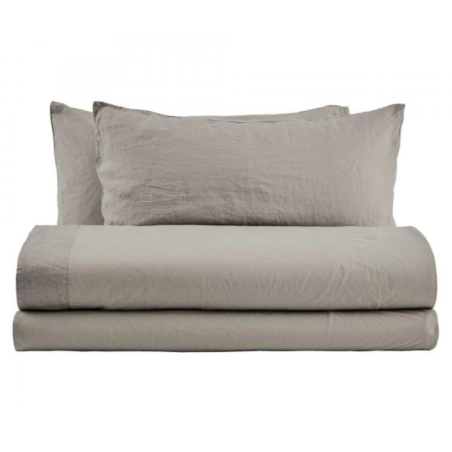 BIANCO PERLA - NANTES- COMPLETO COPRIPIUMINO MATRIMONIALE IN PERCALLE DI PURO COTONE E LINO TINO IN CAPO